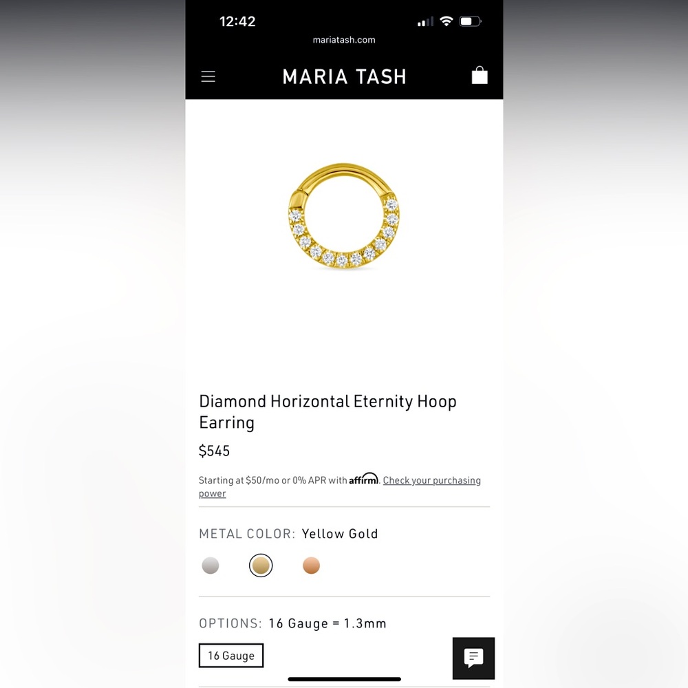 Maria Tash Diamond Horizontal Eternity hoop - 8mm